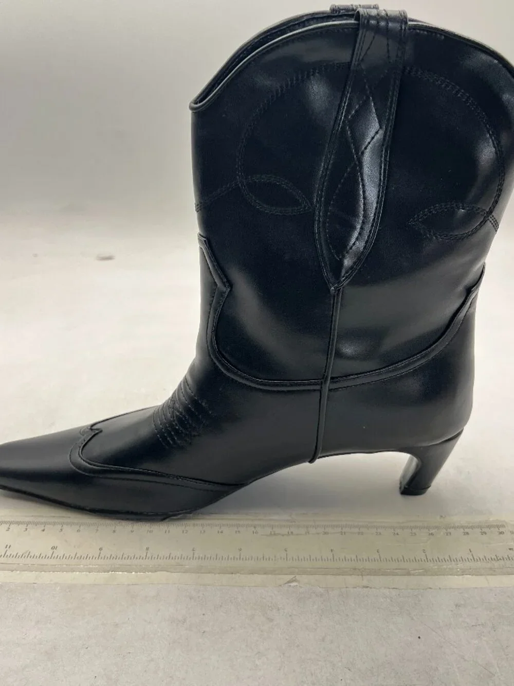 FSJ Black Square Toe Comfort Kitten Low Heel Ankle Boot Pull On Bootie Winter Co